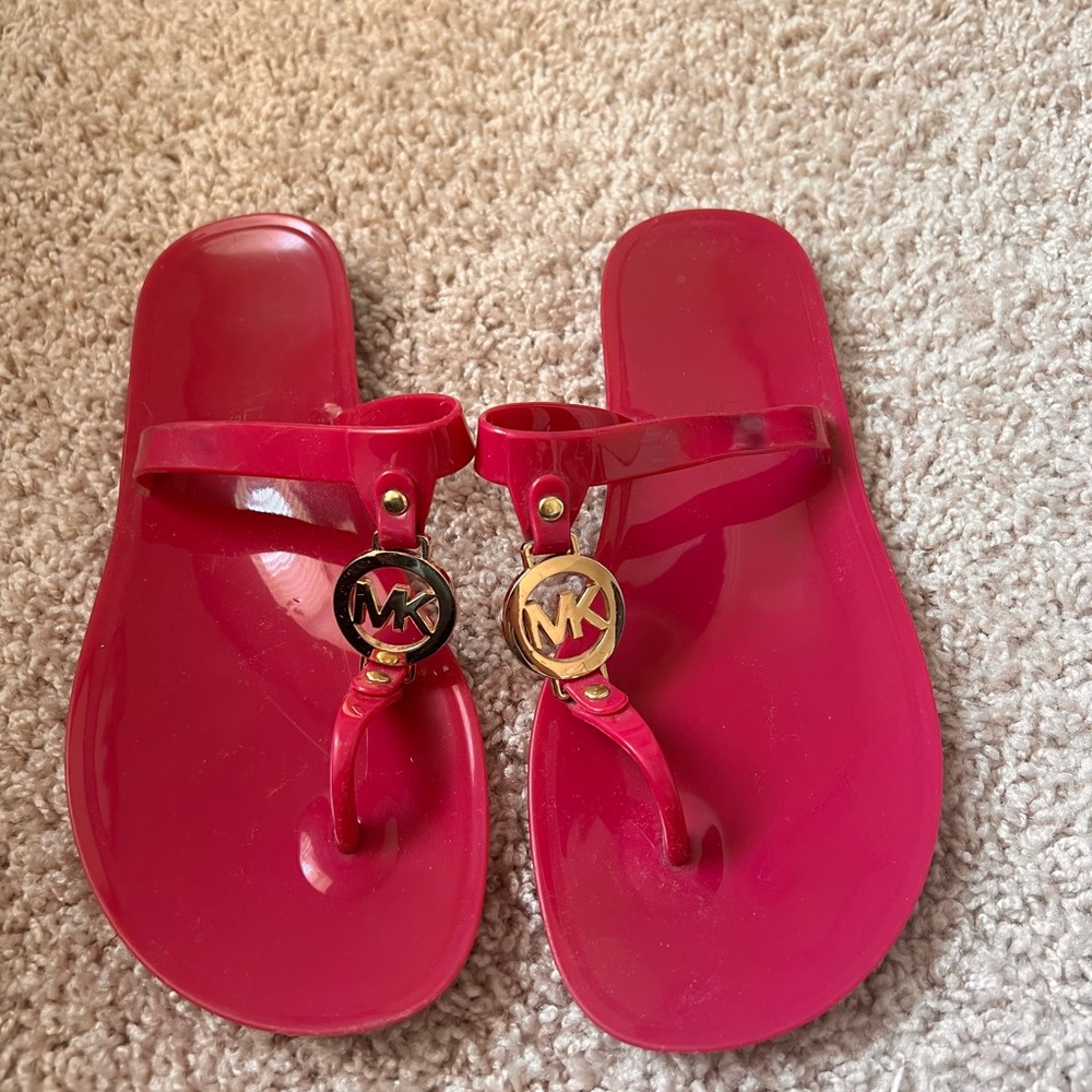 Raspberry Pink Michael Kors Jelly Sandals with Gold hardware